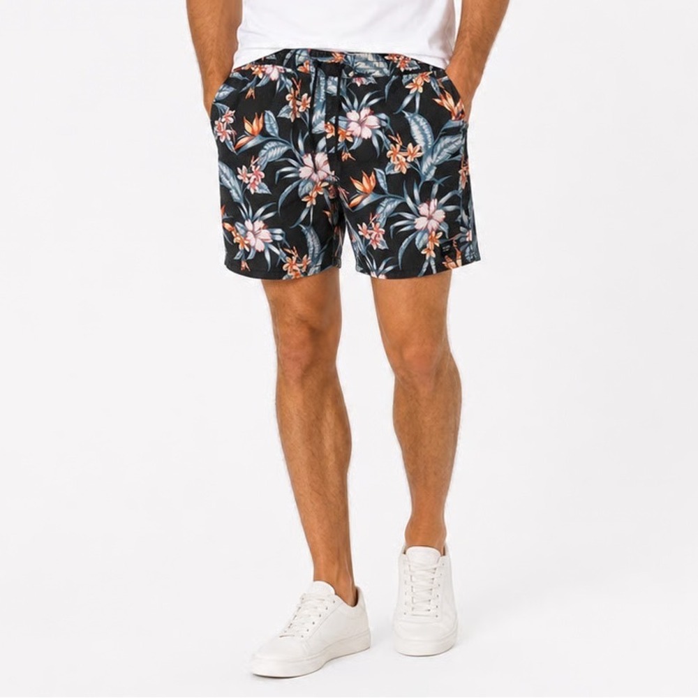 Globe Mens Black Floral Tropical Board Shorts Swim Trunks Size 33